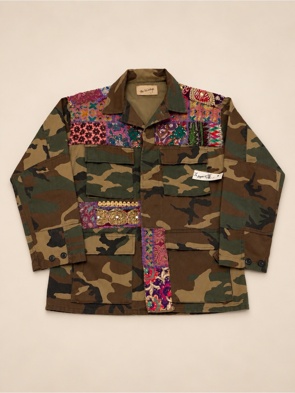 The Nu Vintage Dazzle Military Camo Patchwork Embellished Jacket